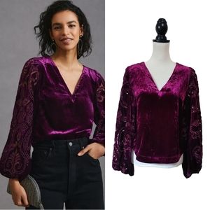 Anthropologie Velvet Cutwork Top